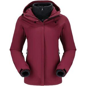 Women's Red-B611 Fleece Inner Snow Ski Jacket Waterproof Winter Warm Coat